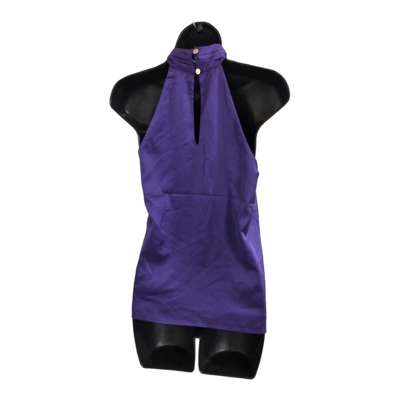 Nine West purple satin effect pleated neck twist front halter blouse size XS new - Picture 11 of 12